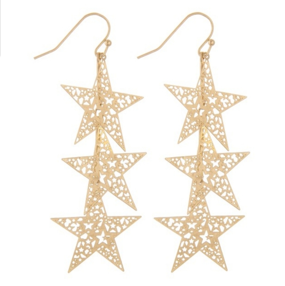 Tri Level Star Earrings